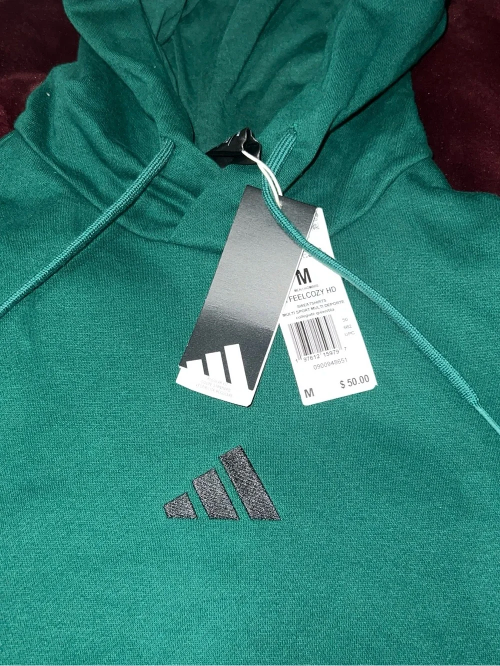 adidas Men’s Hooded Pullover long sleeve Sweatshirt in Deep Green medium NEW